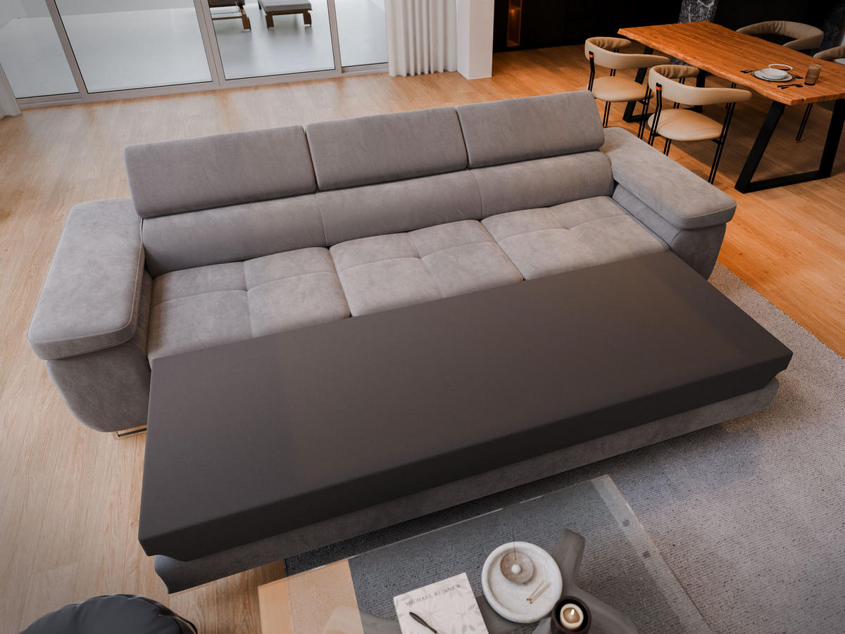 BETTSOFA MOSINE Grau Kordstoff mit Schlaffunktion - Grau, Textil (281/87/98cm) - MASSENO