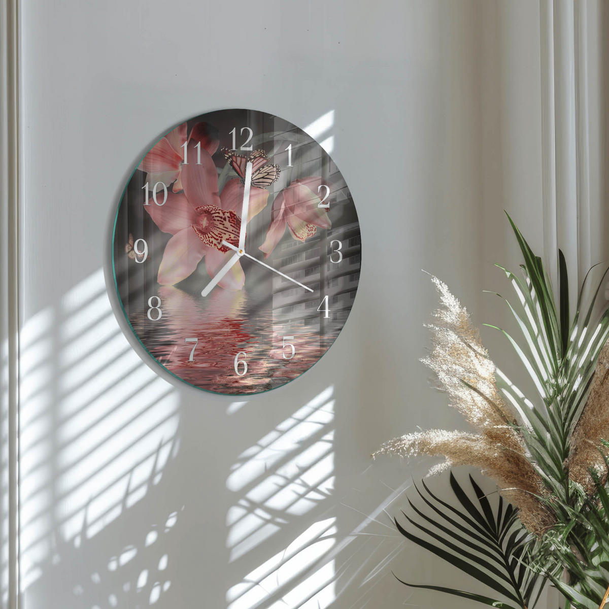 WANDUHR fi30 cm - Orchidee - Pink, Glas (30/30/0.4cm) - TULUP