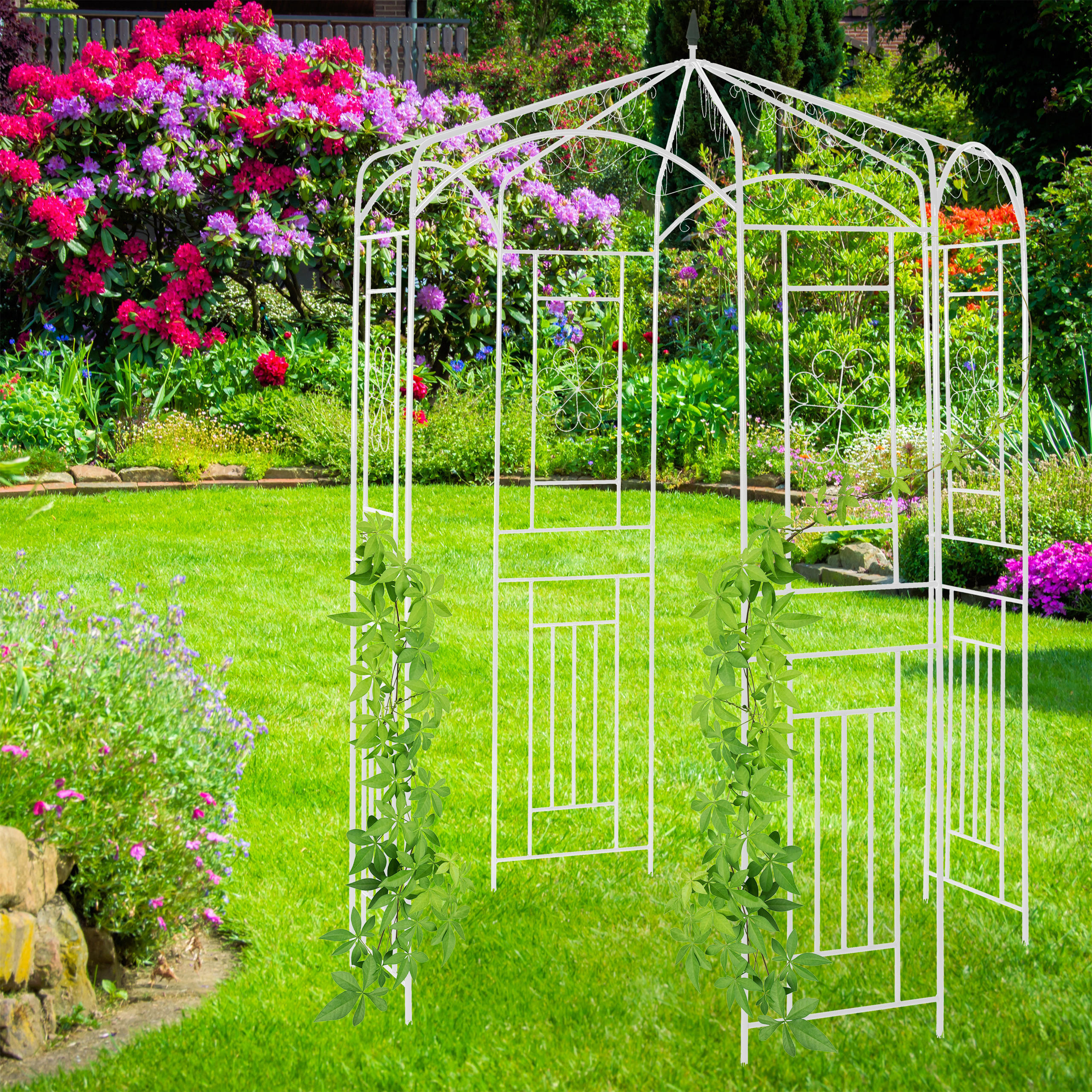 ROSENPAVILLON - Weiß, Metall (160/250/160cm) - Relaxdays