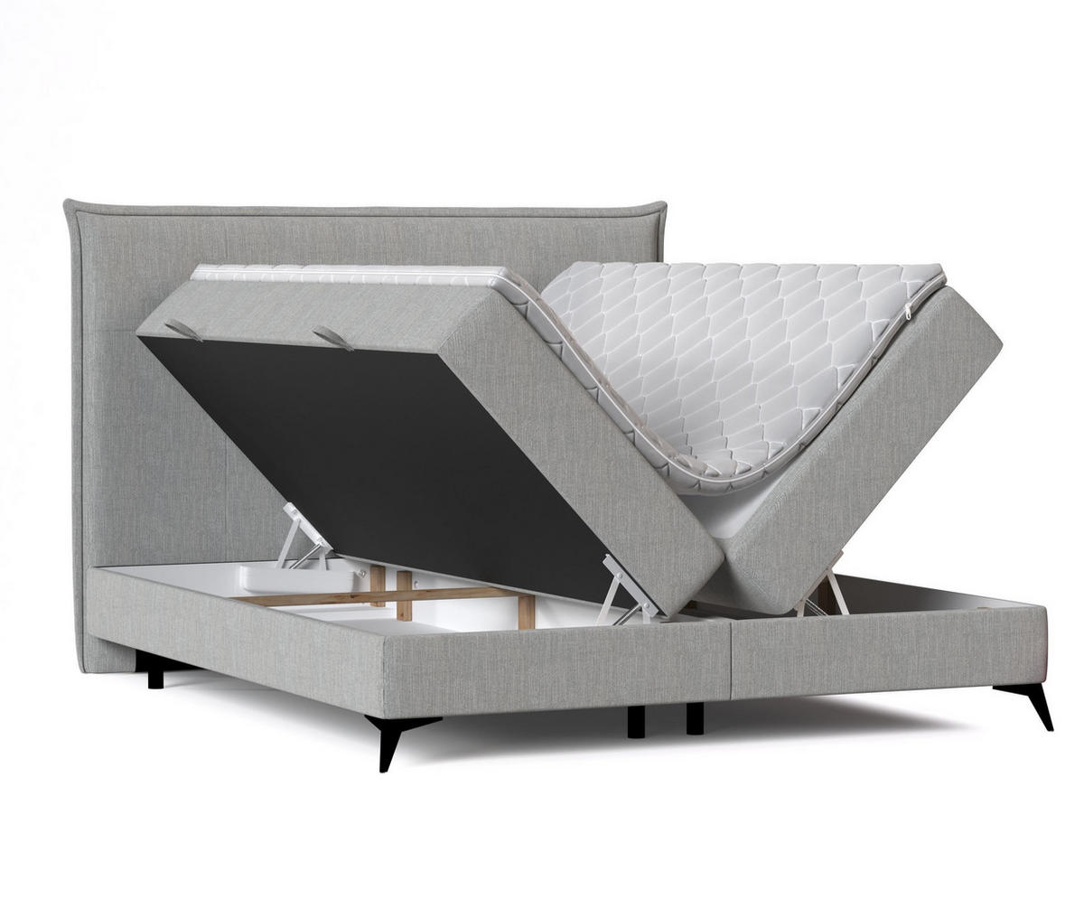BOXBETT Menzzo Grau 180/200 cm mit Matratze und Topper - Schwarz/Grau, Holz/Holzwerkstoff (180/200cm) - Maison de Reve