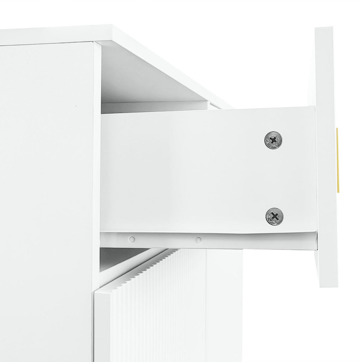 SCHUHSCHRANK Sideboard Weiß mit Schubladen, Push-to-Open und goldenen Akzenten - Weiß, Holz (83/101/35cm) - PARAFTA HOME