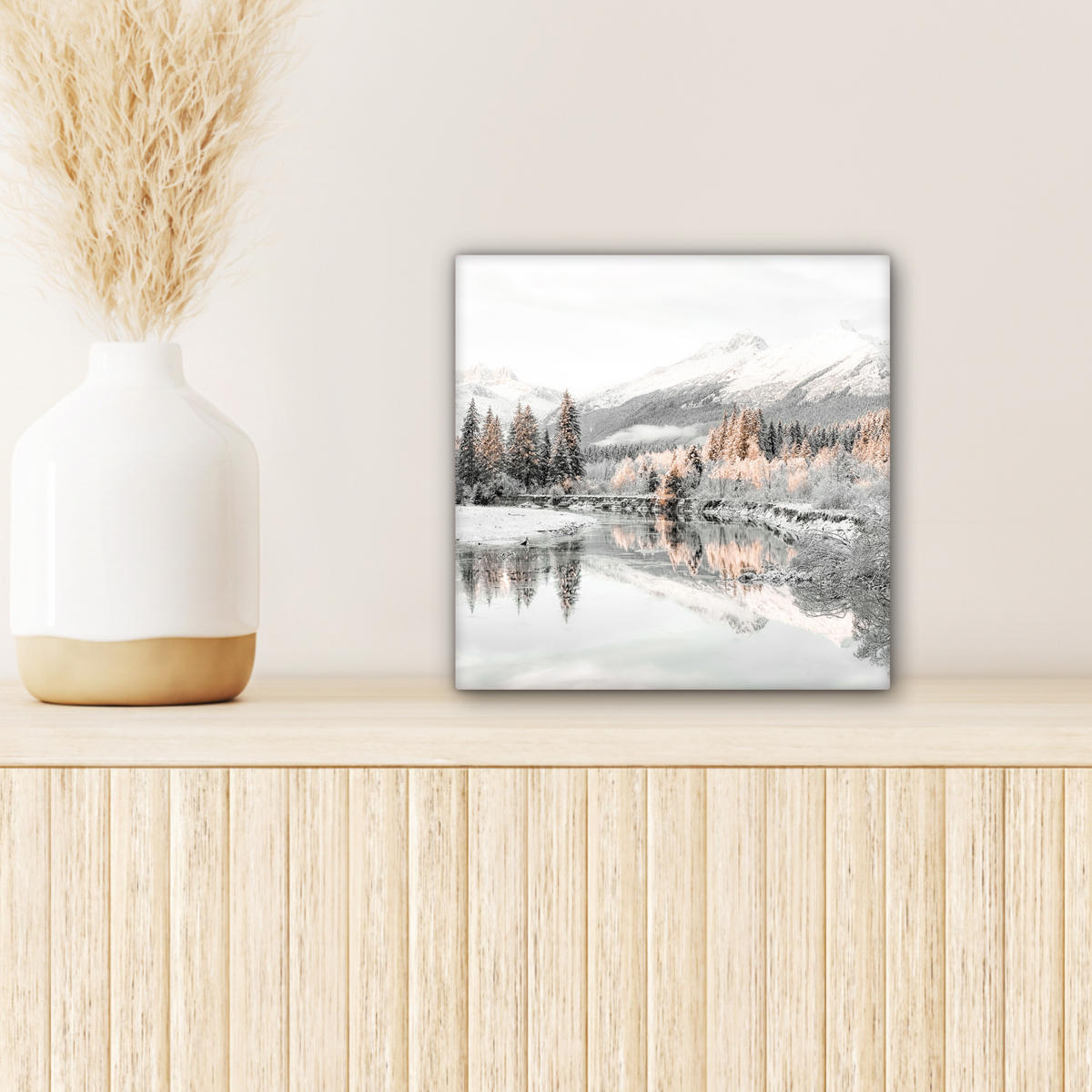 LEINWANDBILD Natur - Winter - Bäume - Berge - Schnee 20x20 cm - Weiß Hochglanz, Textil (20/20cm) - MuchoWow