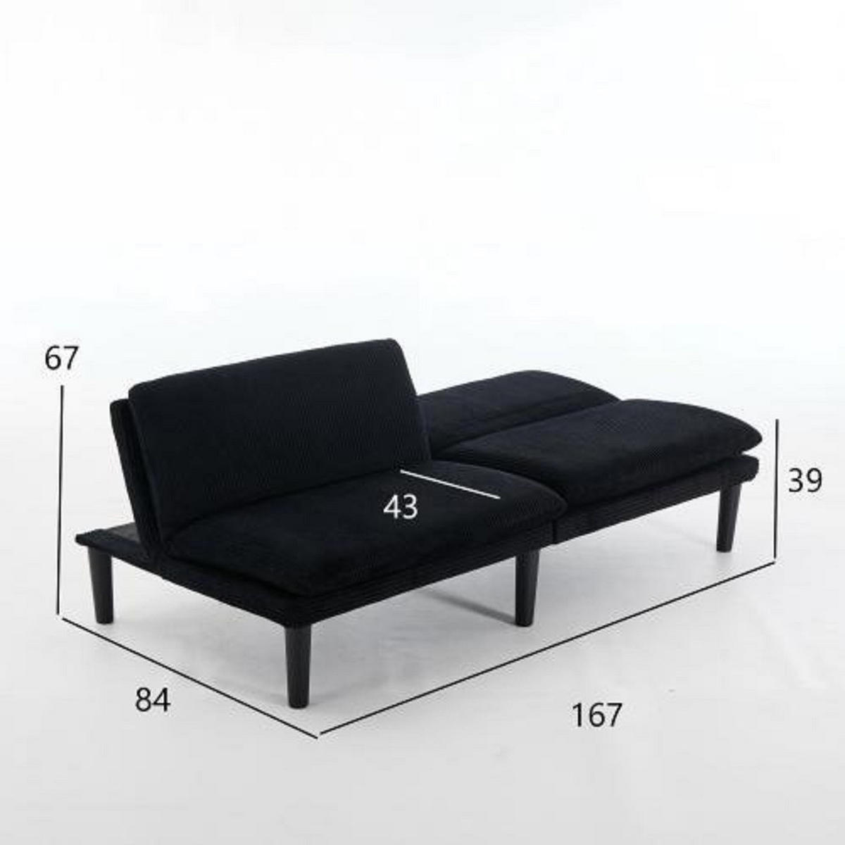 2-SITZER-SOFA aus Samt mit 3-fach verstellbarer Rückenlehne, schwarz - Schwarz, Textil (84/67/167cm)