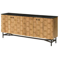 SIDEBOARD Akazie 180x40x76 natur lackiert / Marmor schwarz LONDON #101 - Braun, Holz (180/76/40cm) - Massivmoebel24