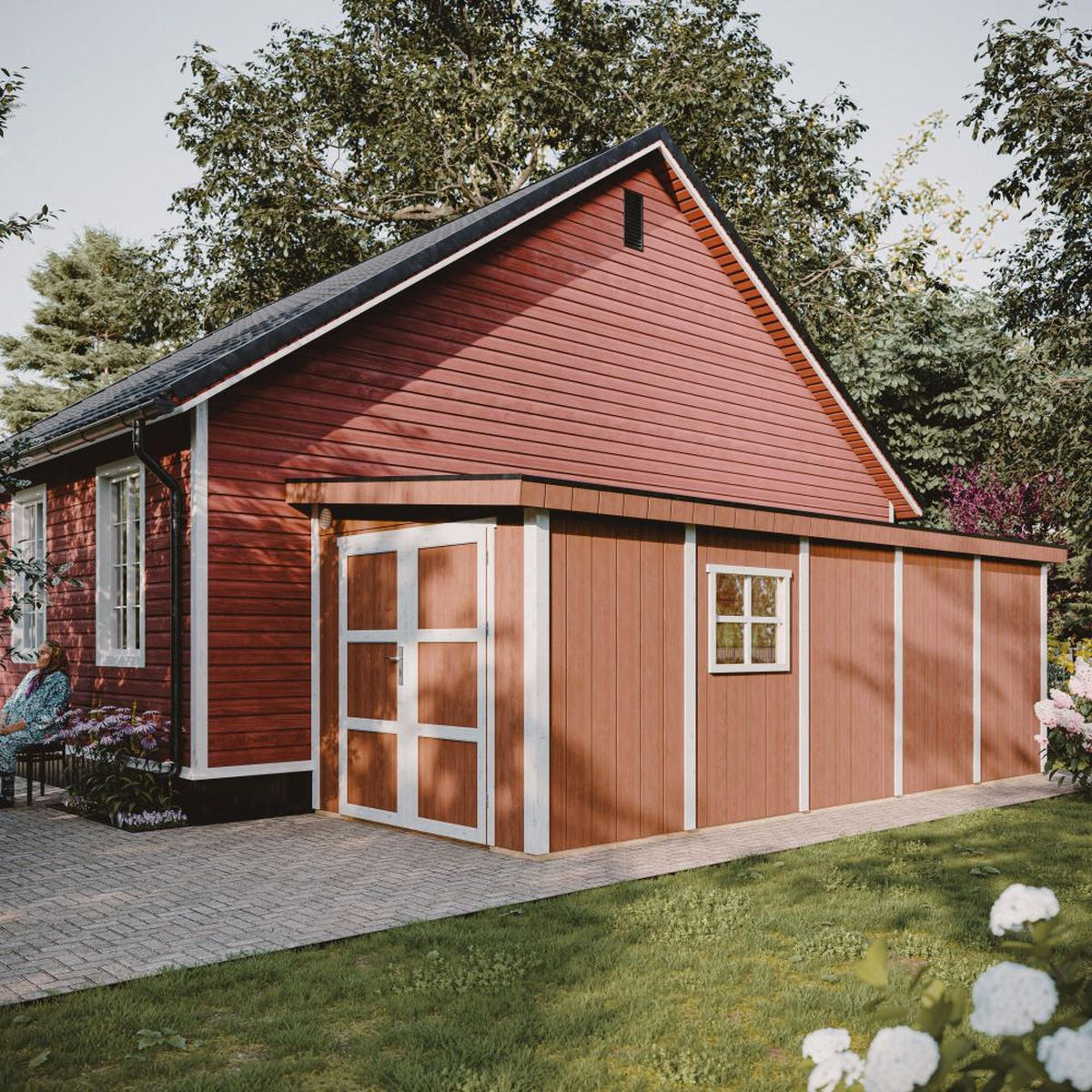 GARTENHAUS 14,3 m² - H231x248x648 cm - Ohne Boden und Seitenwand – M941B - Beige, Holz (236/231/604cm) - Timbela