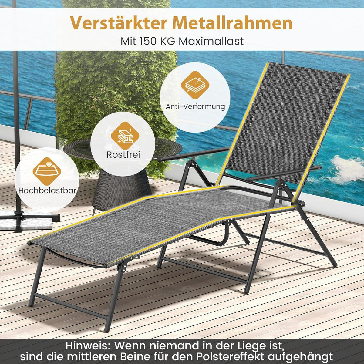 SONNENLIEGEN 2er-Set Grau - Grau, Metall (64/102/189cm) - COSTWAY