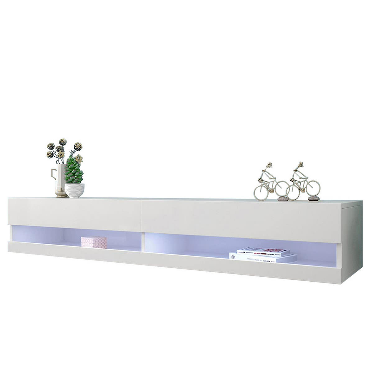 TV-SCHRANK 140x40cm Lowboard Hochglanzweiß LED-Beleuchtung Stauraum - Weiß, Holz (51.5/12/150.5cm) - FLIEKS