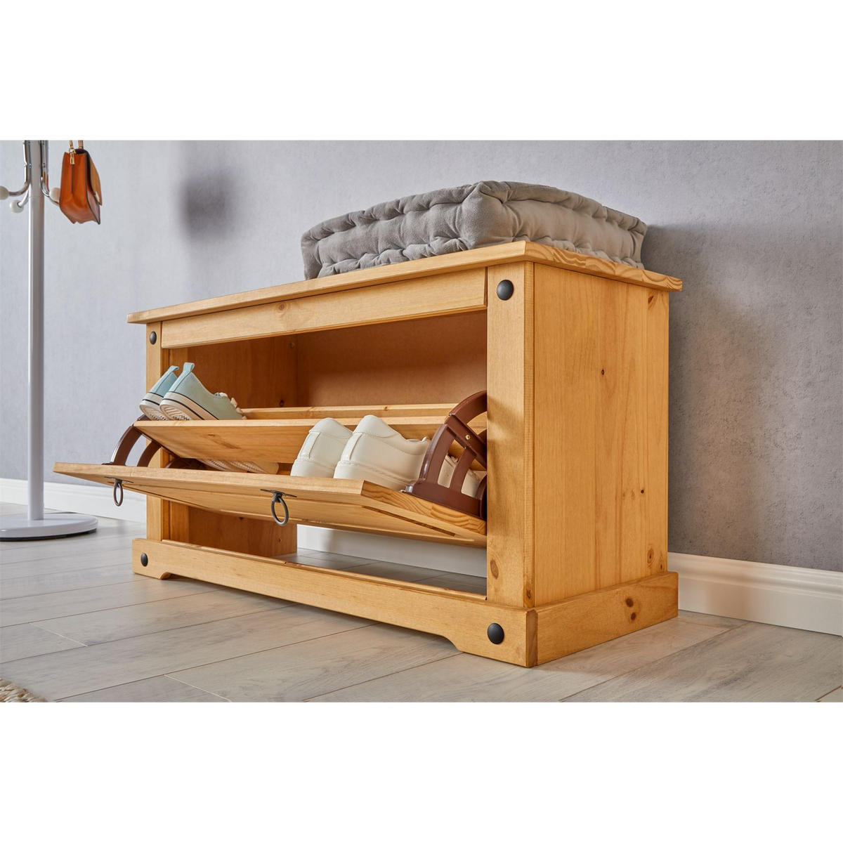 SCHUHBANK TEQUILA - Naturfarben, Holz (95/50/38cm) - IDIMEX