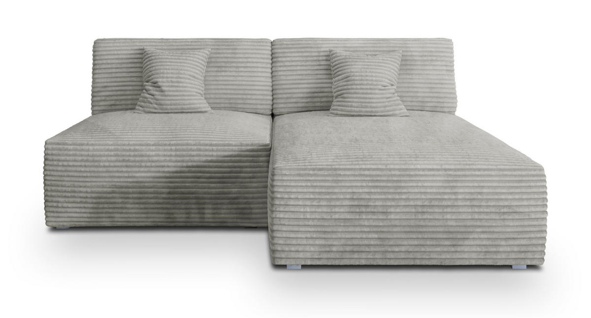 ECKSOFA FIORO Hellgrau Kordstoff mit Schlaffunktion - Hellgrau, Holz (204/148cm) - MASSENO