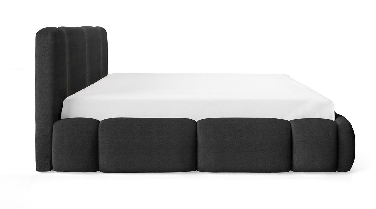 DOPPELBETT 160x200 Avelin mit Bettkasten, LED, Bouclé, Schwarz - Schwarz, Holz/Metall (160/200cm) - Emporius