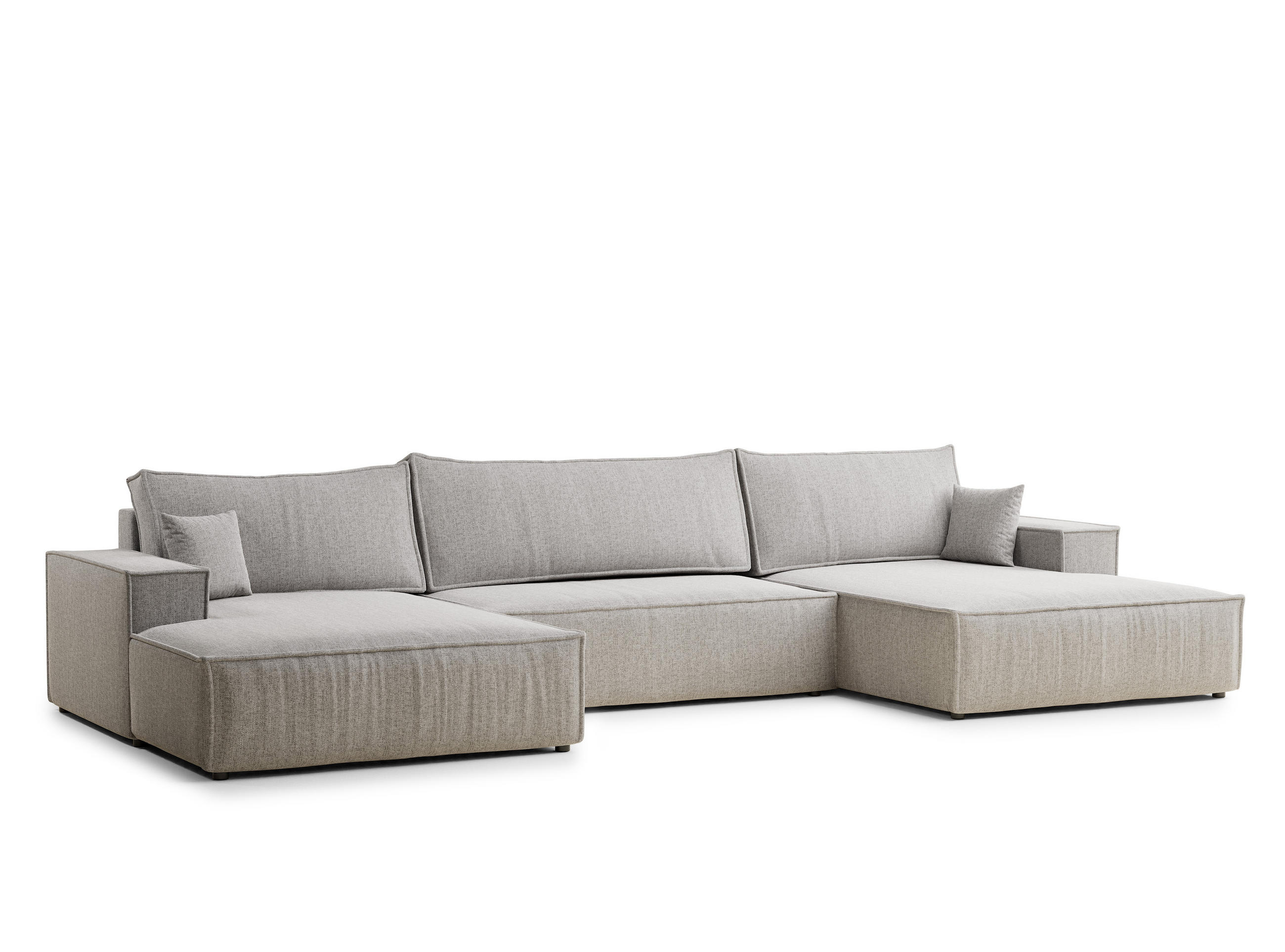 WOHNLANDSCHAFT Kyoto Beige grau Webstoff - Greige/Schwarz, Holz/Holzwerkstoff (398/70/148cm) - Maison de Reve
