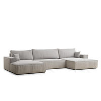 WOHNLANDSCHAFT Kyoto Beige grau Webstoff - Greige/Schwarz, Holz/Holzwerkstoff (398/70/148cm) - Maison de Reve