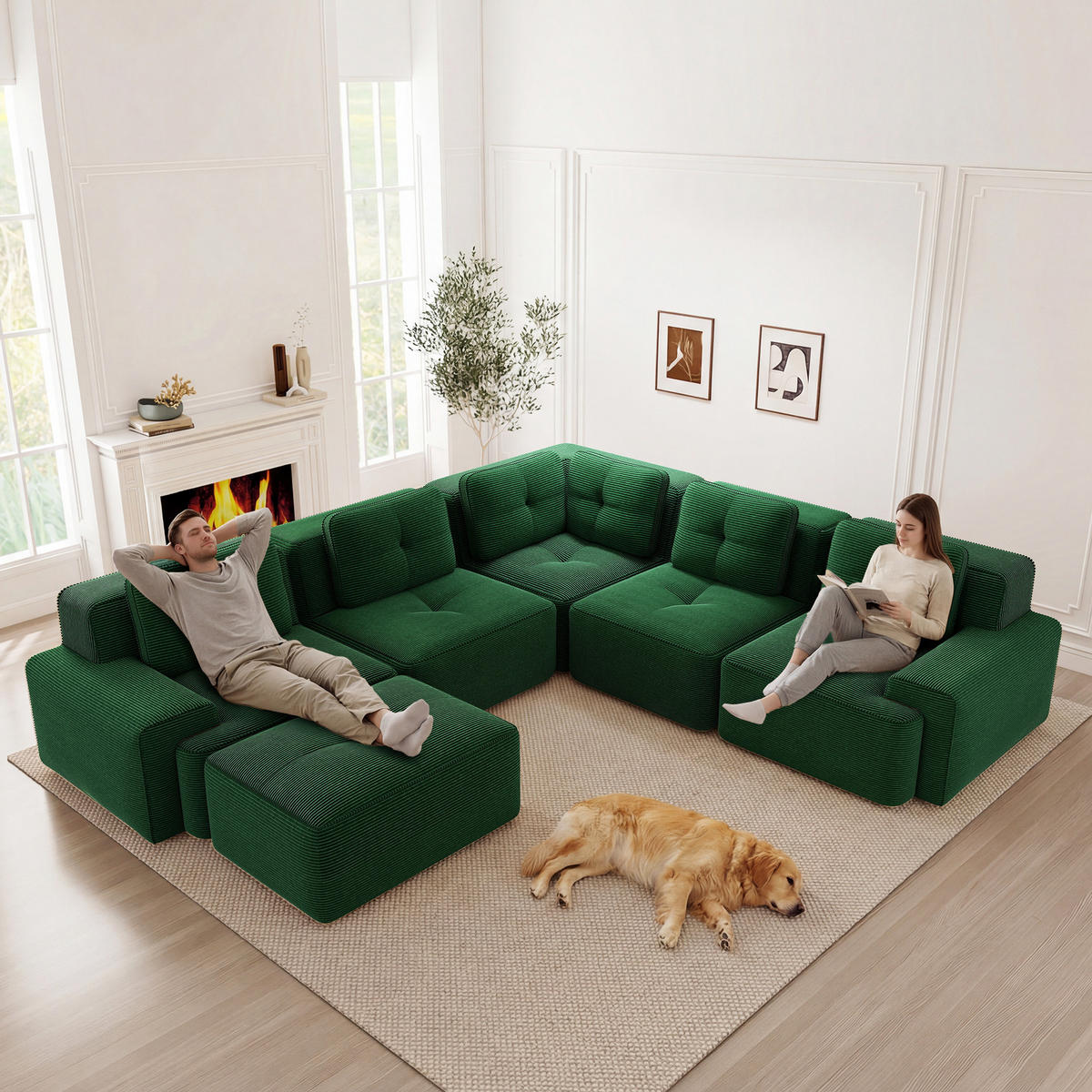 ECKSOFA modularer Zweisitzer Cord Green 2-teilig - Grün, Kunststoff (177/208cm) - Meubliv