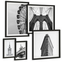 BILDER SET 5er Set - 50x50 cm & 20x30 cm & 40x60 cm Schwarzer Rahmen - Architektur Schwarz-Weiß-Minimalismus - Schwarz, Kunststoff (40/60cm) - TULUP