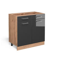 KÜCHENUNTERSCHRANK R-Line Anthrazit Hochglanz 80 cm ohne AP - Honigeiche/Schwarz Hochglanz, Holzwerkstoff (80/81.6/46cm) - Vicco