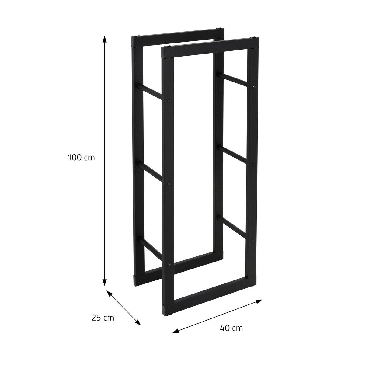 KAMINHOLZREGAL - Schwarz, Metall (25/100/40cm) - ML-DESIGN