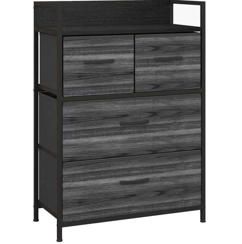 Modfu KOMODA z polyesteru a oceli 60x29x85 cm černá se 4 látkovými zásuvkami v industriálním stylu
