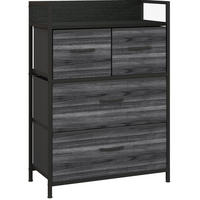 KOMMODE aus Polyester und Stahl 29x60x85 cm Schwarz mit 4 Stoffschubladen und Ablage im Industrial-Stil - Schwarz, Holzwerkstoff (60/85/29cm) - Modfu