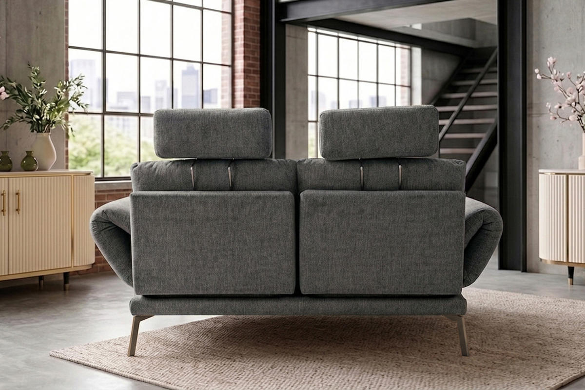 SOFA HOLLY Anthrazit Flachgewebe - Anthrazit/Braun, Textil/Metall (176/90/92cm) - KAWOLA