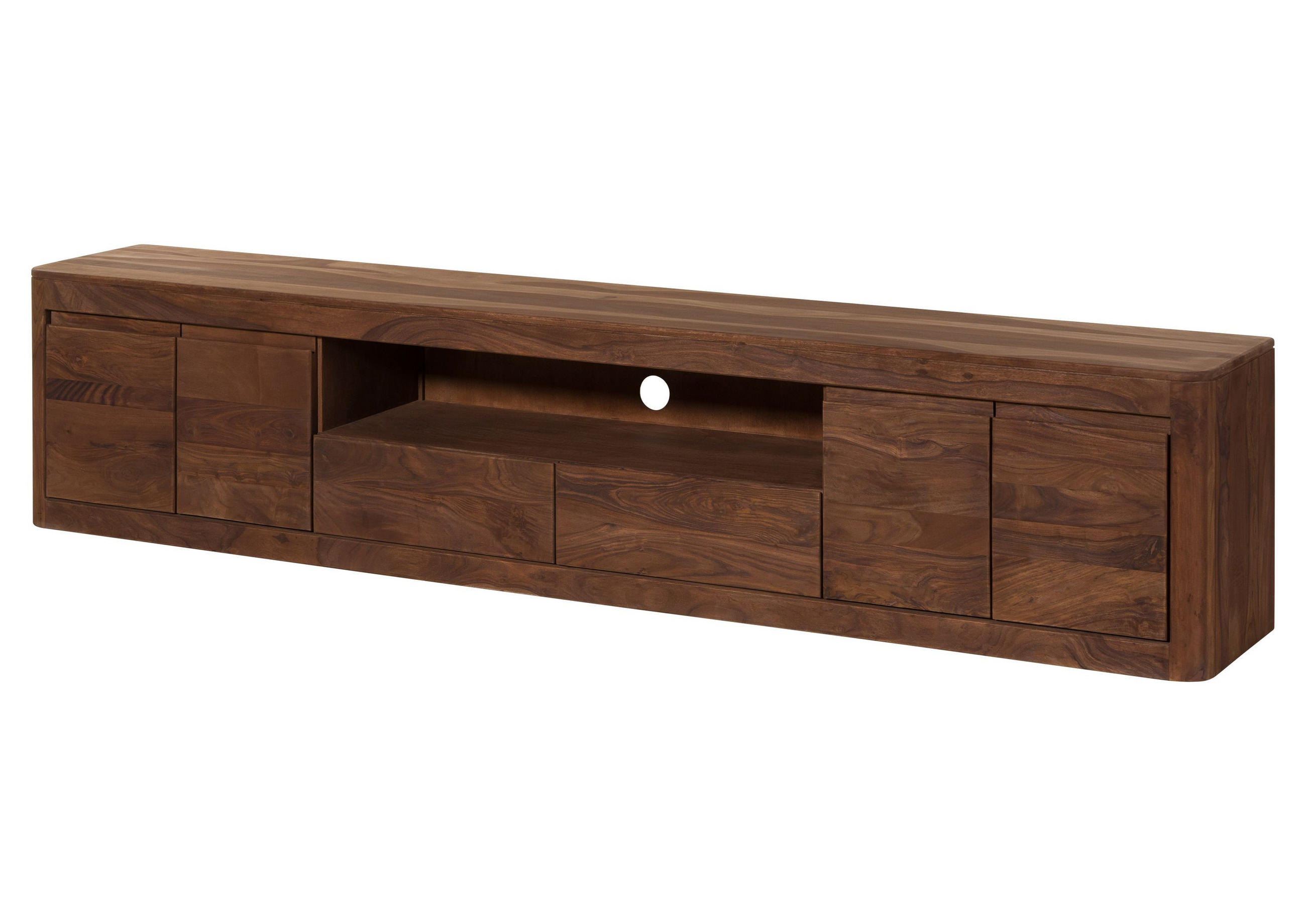 TV-BOARD Sheesham 240x40x50 rot-braun gebeizt TORONTO #167 - Dunkelbraun, Holz (240/50/40cm) - Massivmoebel24