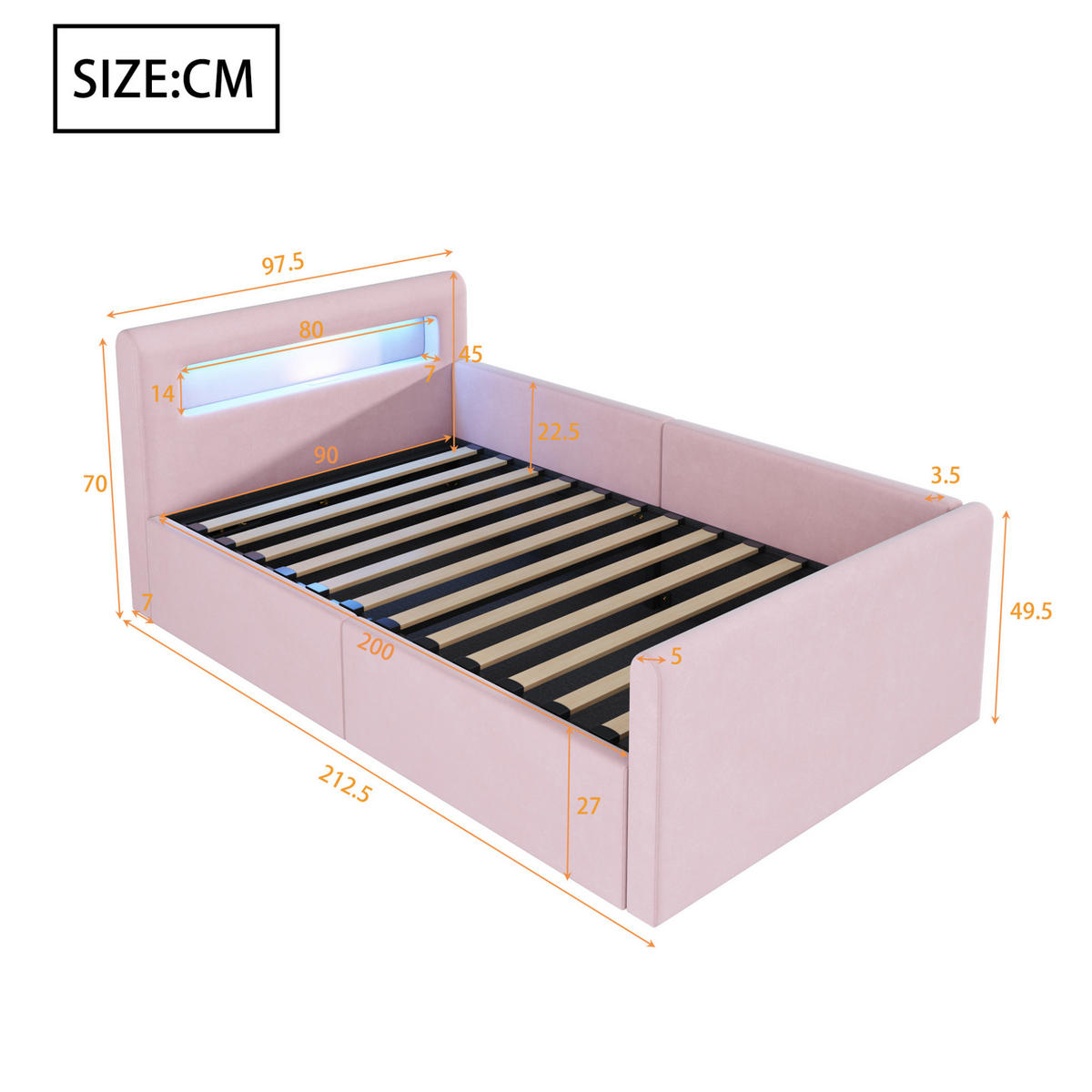 POLSTERBETT 90/200 cm Rosa aus Samtstoff mit Stauraum - Rosa, Textil (90/200cm) - OKMYHOME