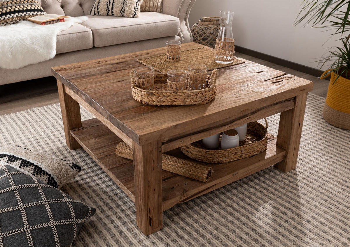 COUCHTISCH Teak 90x90x45 natur unbehandelt BASSANO #140 - Naturfarben, Holz (90/90/45cm) - Massivmoebel24