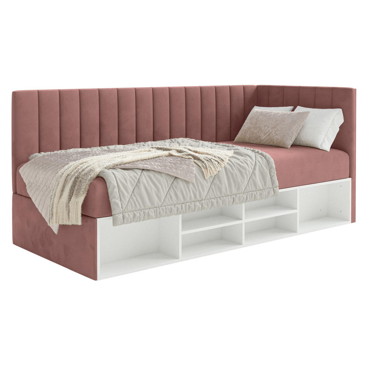 JUGENDBETT Ventrio Rosa Easy-Clean-Samtbezug 90x200 cm - Pink, Holz/Textil (90/200cm) - Selsey