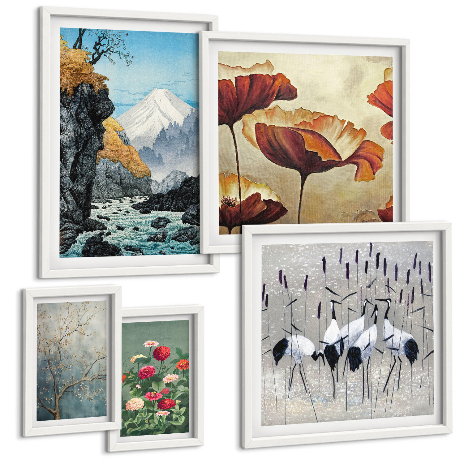 BILDER SET 5er Set - 50x50 cm & 20x30 cm & 40x60 cm Weißer Rahmen - Tropische Pflanzen, Pflanzenliebhaberin - Weiß, Kunststoff (40/60cm) - TULUP