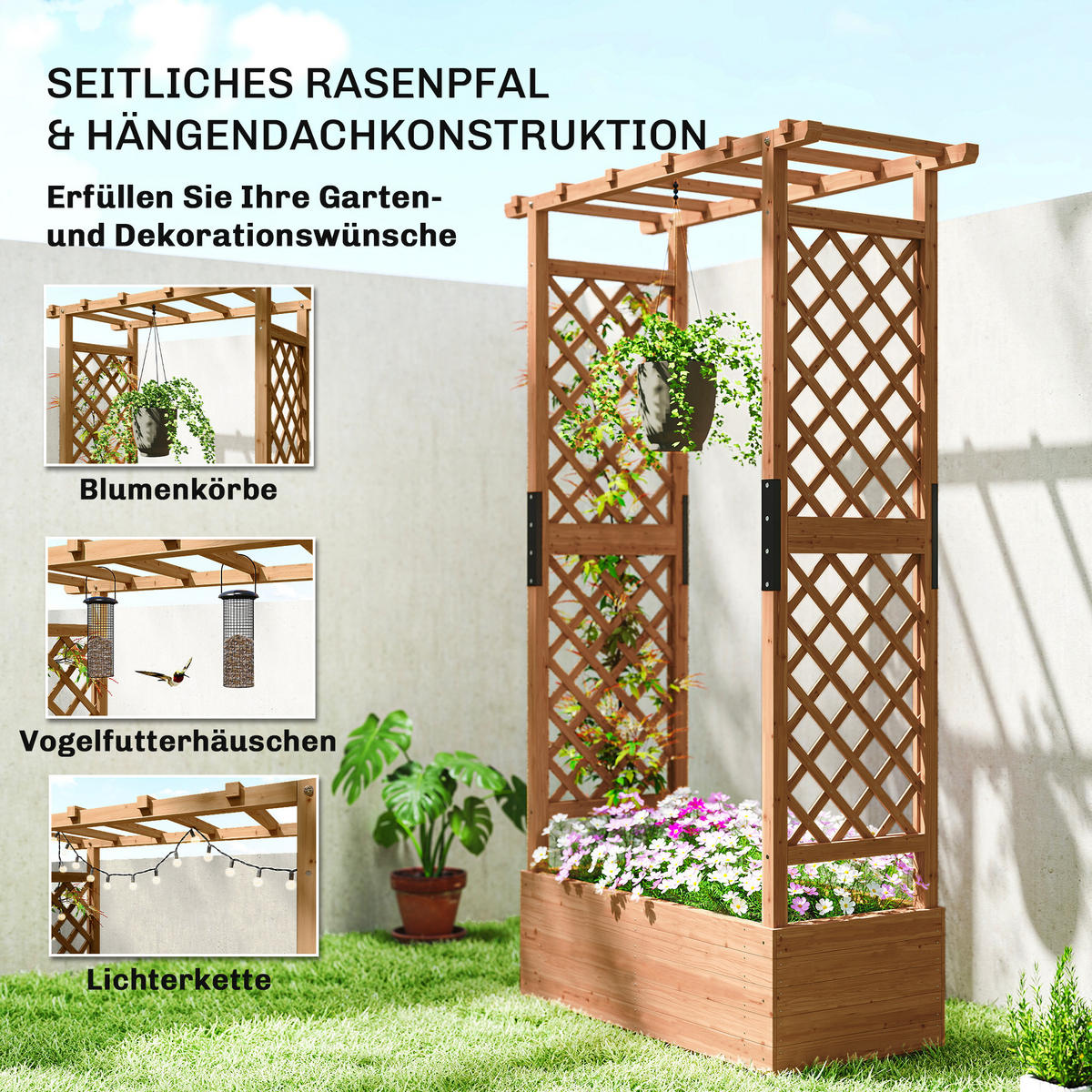 HOCHBEET mit Rankgitter & hängendem Dach, Holz Blumenkasten mit Rankhilfe - Orange, Holz (44/181/110cm) - Outsunny