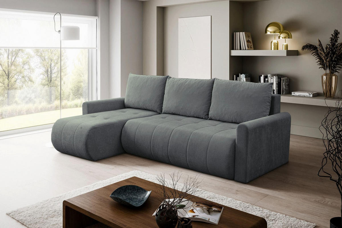 ECKSOFA Timmone Aschgrau Chenille 230 cm - Schwarz/Grau, Kunststoff/Textil (230/149cm) - Selsey