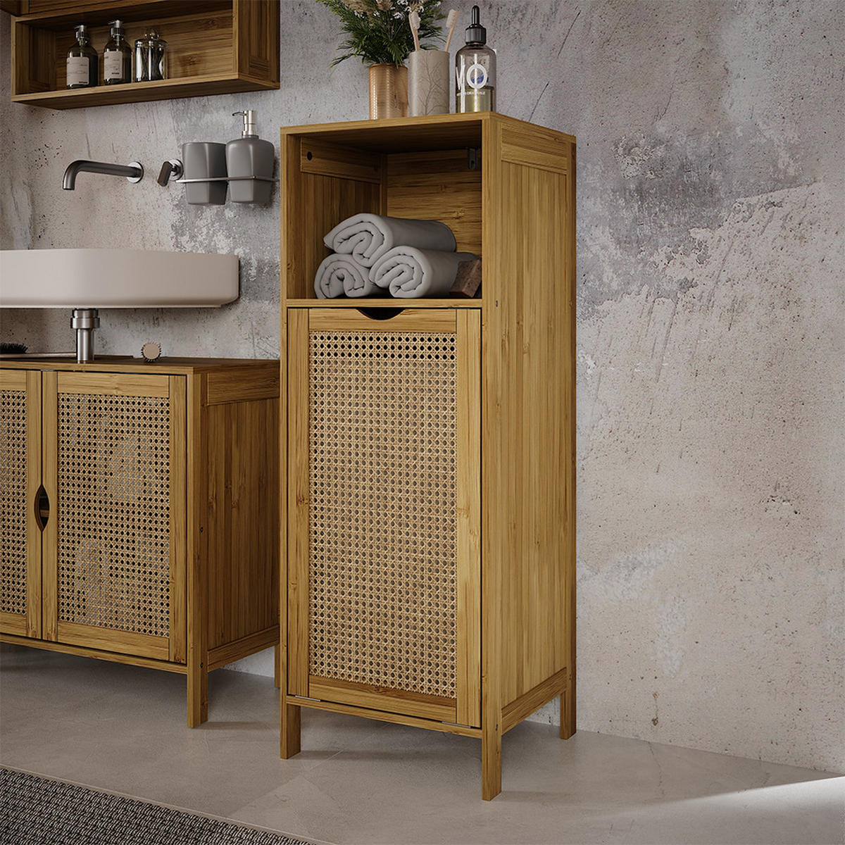 BADSCHRANK Liora Bambus 36 x 98 cm - Grün, Holzwerkstoff (36/98/33cm) - Vicco