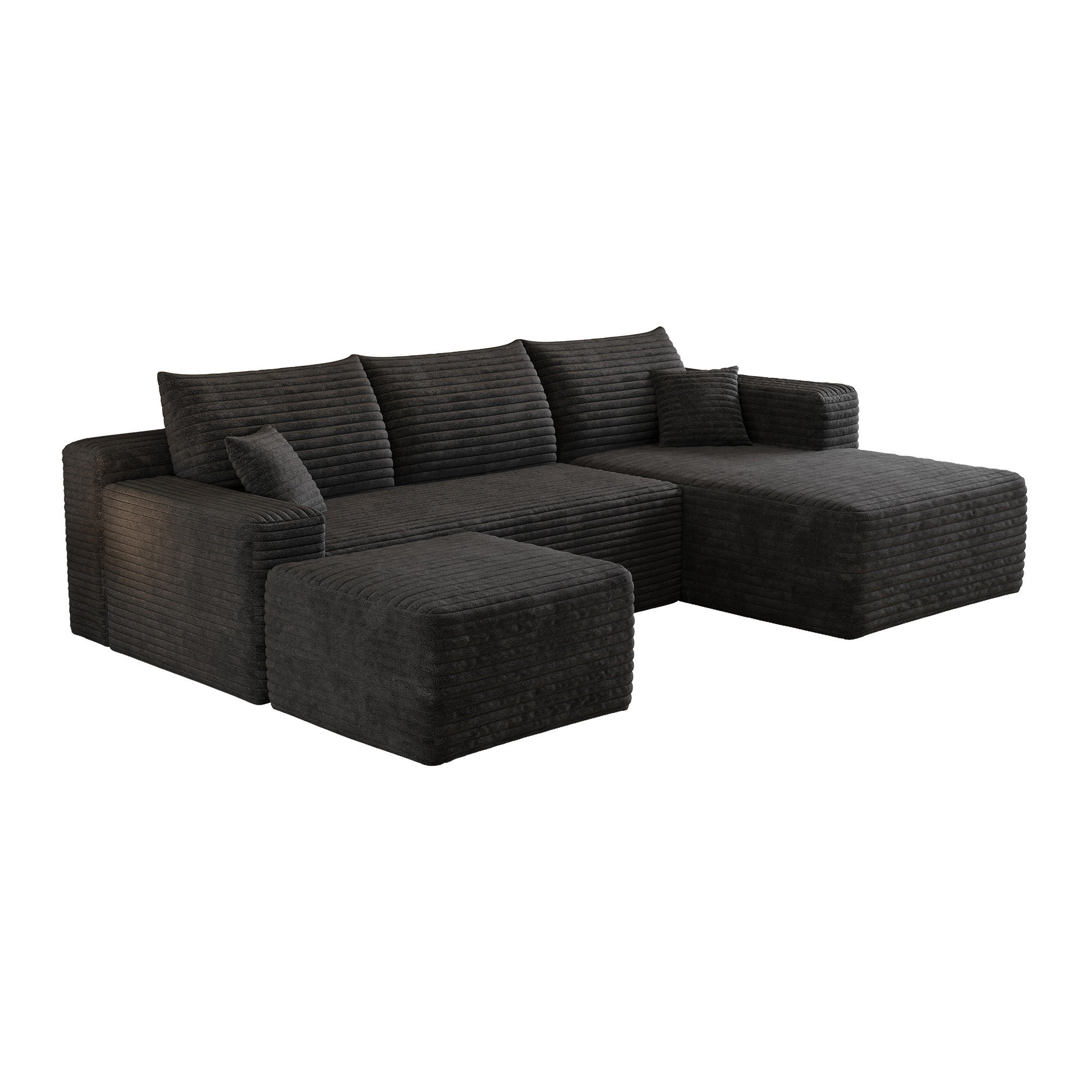 WOHNLANDSCHAFT Cord Schwarz ohne Montage - Schwarz, Textil (241/58/151cm) - WISHDOR