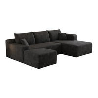 WOHNLANDSCHAFT Cord Schwarz ohne Montage - Schwarz, Textil (241/58/151cm) - WISHDOR