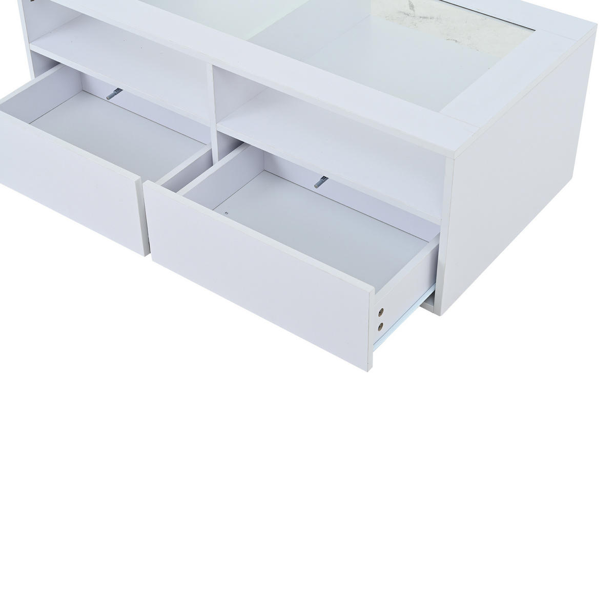 COUCHTISCH aus Glas und Spanplatte 100x50x35 cm in Weiß mit LED & 2 Schubladen - Weiß, Holzwerkstoff (100/50/35cm) - Modfu