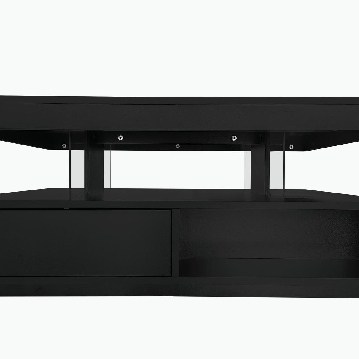 COUCHTISCH aus Spanplatte 95x50x42,5 cm Schwarz mit LED-Beleuchtung, 2 Schubladen und offenen Fächern - Schwarz, Holzwerkstoff (95/50/42.5cm) - IVMEU