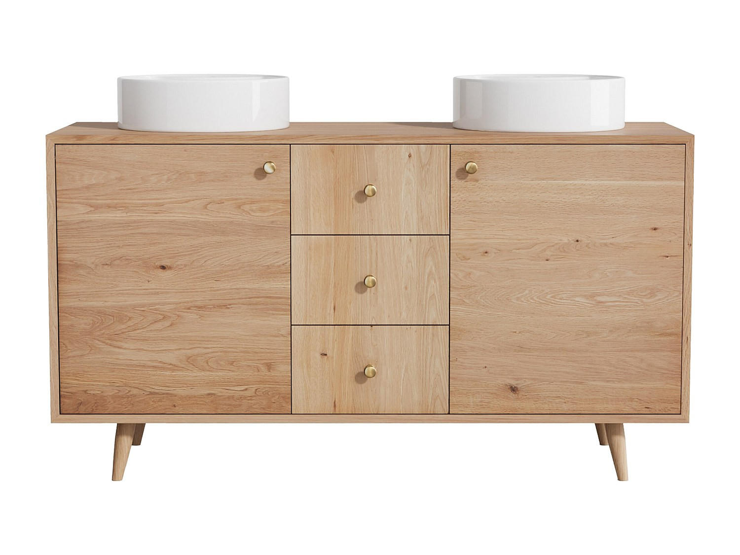 DOPPELWASCHTISCH - 145 cm x 50.5 cm - Holz, Platte - Naturfarben Hell - ZARENO - Naturfarben, Holz (145/80/50.5cm) - Vente-Unique