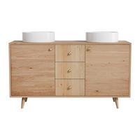 DOPPELWASCHTISCH - 145 cm x 50.5 cm - Holz, Platte - Naturfarben Hell - ZARENO - Naturfarben, Holz (145/80/50.5cm) - Vente-Unique
