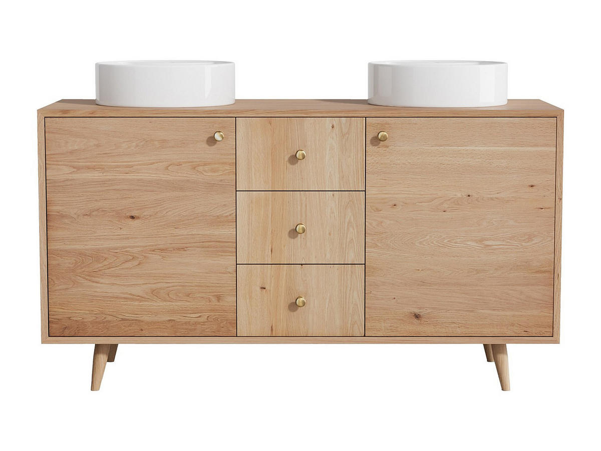 DOPPELWASCHTISCH - 145 cmcm x 50.5 cmcm - Holz, Platte - Naturfarben Hell - ZARENO - Naturfarben, Holz (145/80/50.5cm) - Vente-Unique