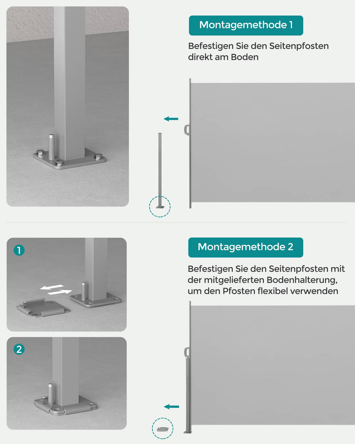 SEITENMARKISE Summer - Hellgrau, Metall (400/200cm) - SONGMICS