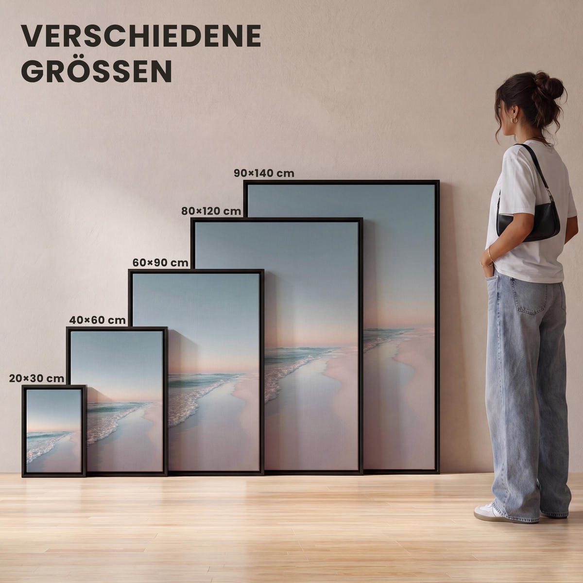 LEINWAND Bilder mit Rahmen - Küstenlinie - Pastell - Wasser - 100x150 - Pastellblau, Textil (100/150cm) - MuchoWow