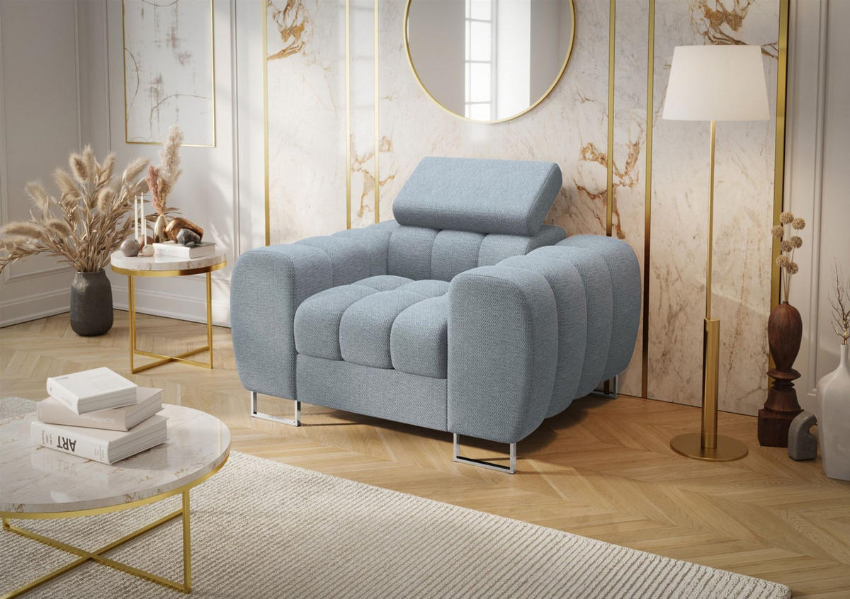 SESSEL Bastien In Stoff Aragon - Hellblau, Holzwerkstoff/Textil (115/95/97cm) - Fun Möbel