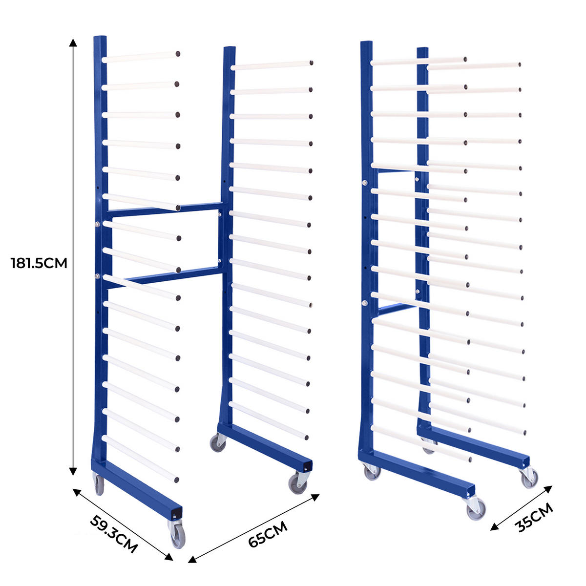 KOMBI-TROCKNUNGSWAGEN x 2 & Anschlussstück - Blau, Metall (65/181.5/59cm) - Monster Racking