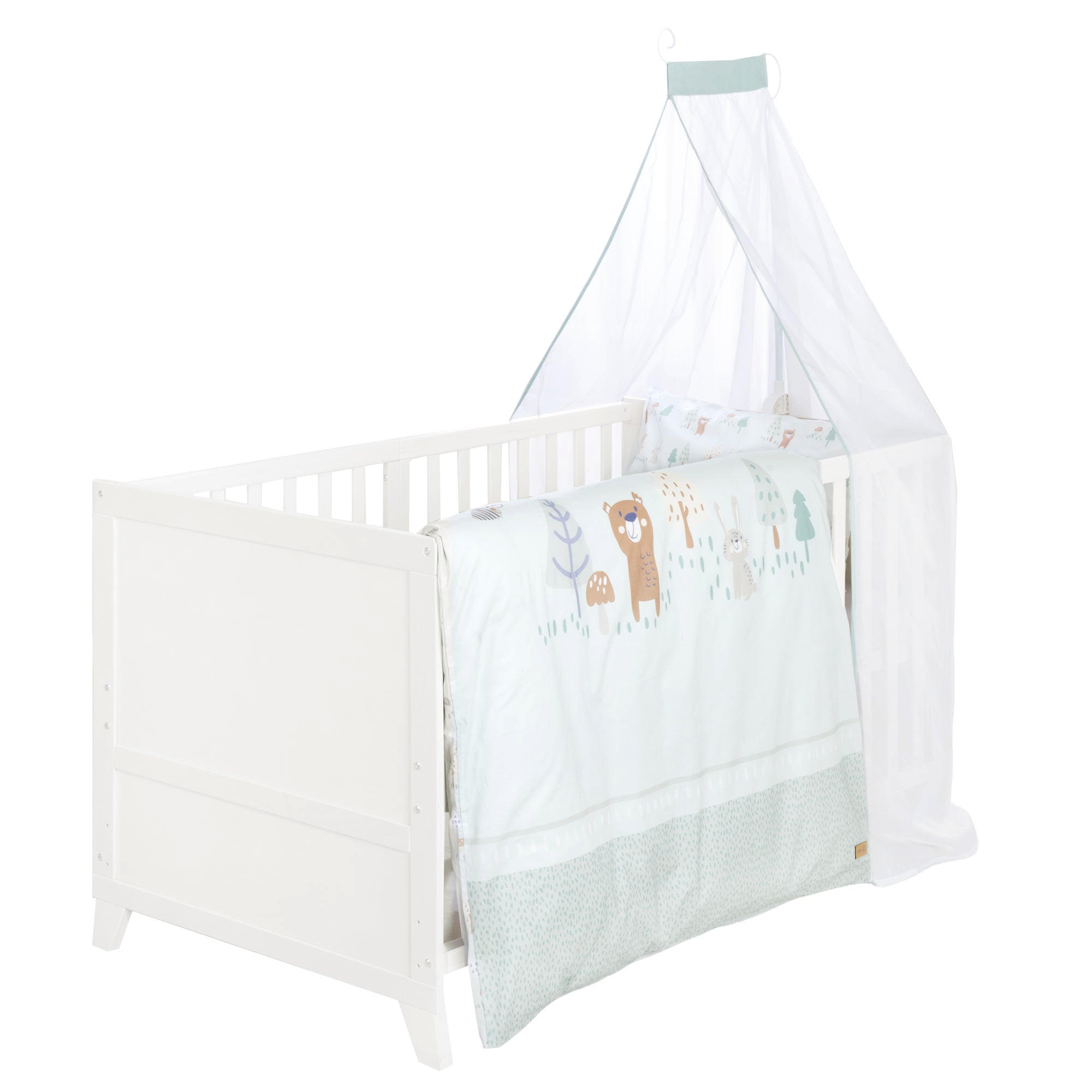 Roba SET DĚTSKÉ POSTÝLKY 'Wooland Buddies' 70 x 140 vč. kompletní výbavy - bílá / pastelově zelená
