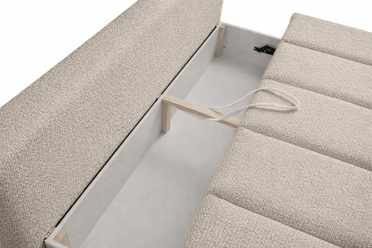 SOFA Mit Schlaffunktion Und Bettkasten, Chenille-Stoff Flow, Beige, PIANO - Beige, Holz (207/91/103cm) - Kaiser Möbel