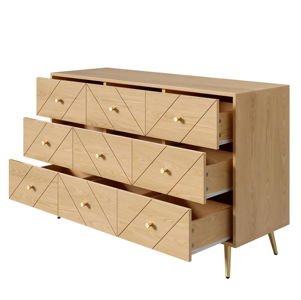 KOMMODE 120/39/80 cm mit 9 Schubladen und Eisenbeinen - Naturfarben, Holzwerkstoff (120/80/39cm) - BEAOK