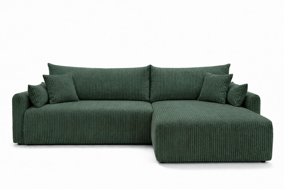ECKSOFA Mit Schlaffunktion, Cordstoff Poso, Grün, Rechts, JAPANDI - Grün, Holz (262/145cm) - Kaiser Möbel