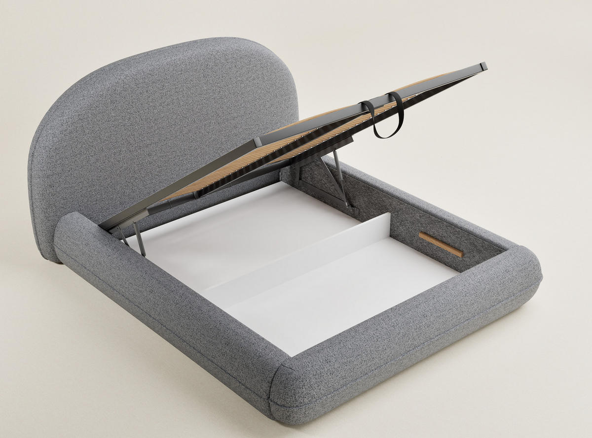 POLSTERBETT Koji Grau 160/200 cm im Webstoff - Schwarz/Naturfarben, Holz/Holzwerkstoff (160/200cm) - Maison de Reve