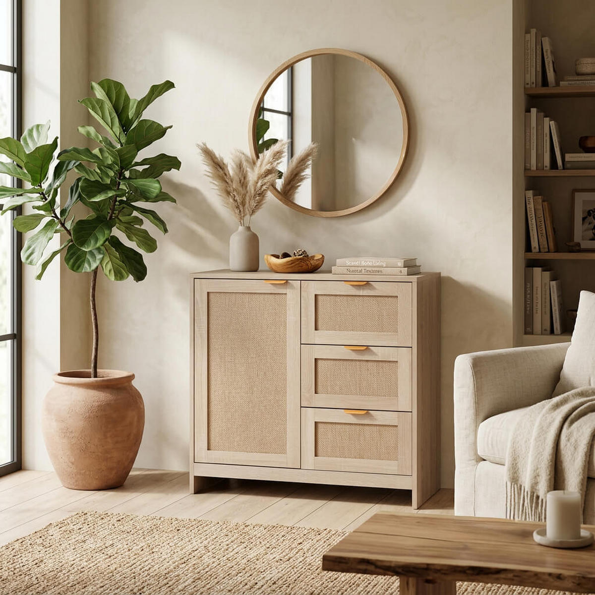 KOMMODE mit Tür 3 Schubladen Helles Holz 80/40/80 - Braun, Holz (80/80/40cm) - Mobili Rebecca