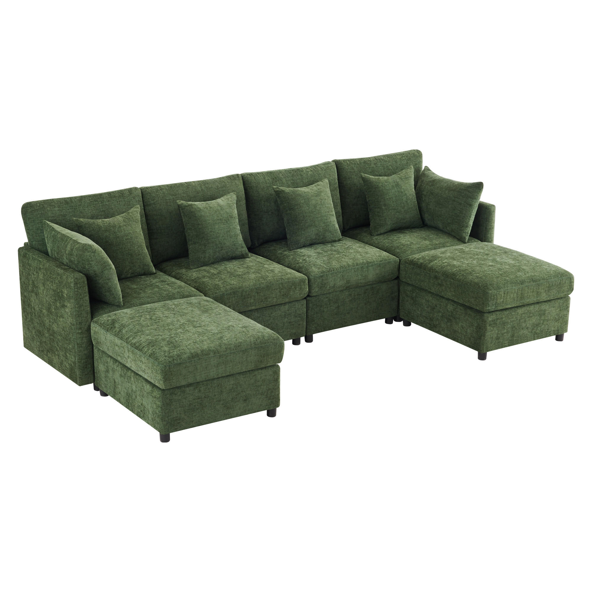 WOHNLANDSCHAFT 278/161/81 cm Green mit 2 Fußhocker - Grün, Textil (278/81/161cm) - Oxeza