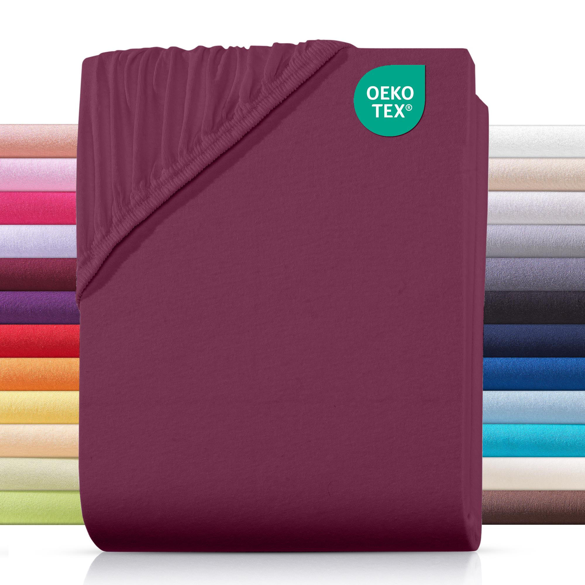 JERSEY-SPANNBETTLAKEN 120x200 cm aus 100% Baumwolle, Bettlaken Bordeaux Uni - Bordeaux, Textil (120/200cm) - Carpe Sonno